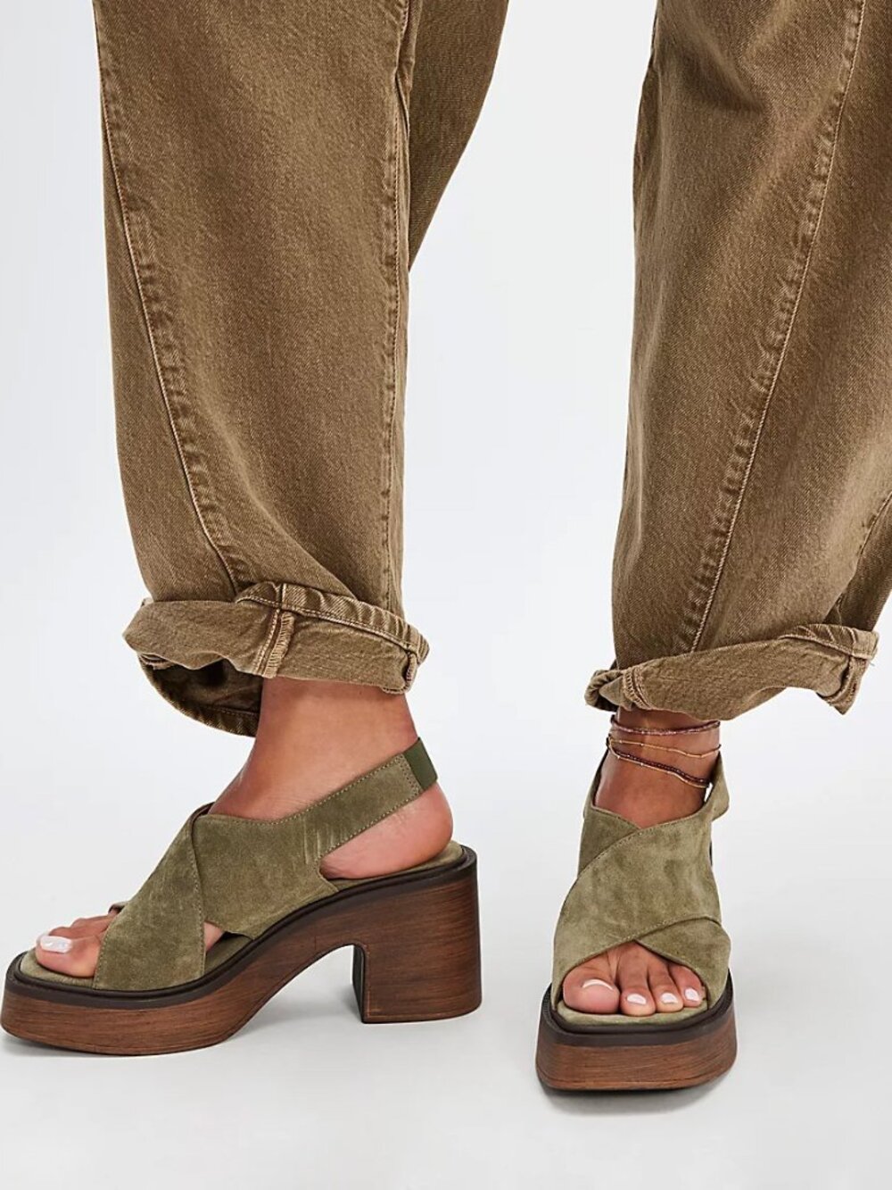 Free People Tan Suede Platform Mules